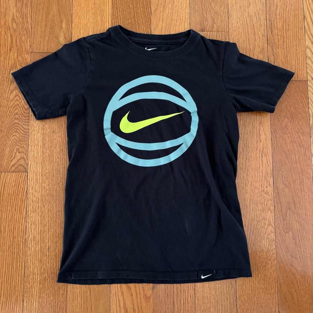 Nike Black and Blue Short Sleeve Tee with Basketball Graphic